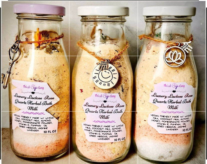 Luxurious lactose rose quartz infused body milk 🤍