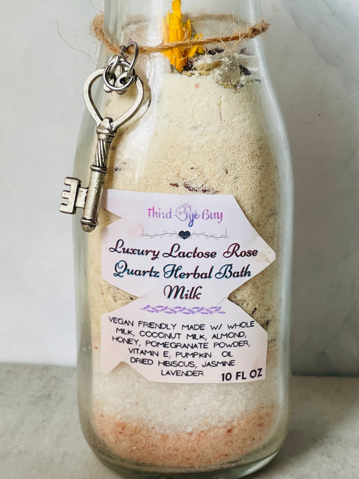 Luxurious lactose rose quartz infused body milk 🤍