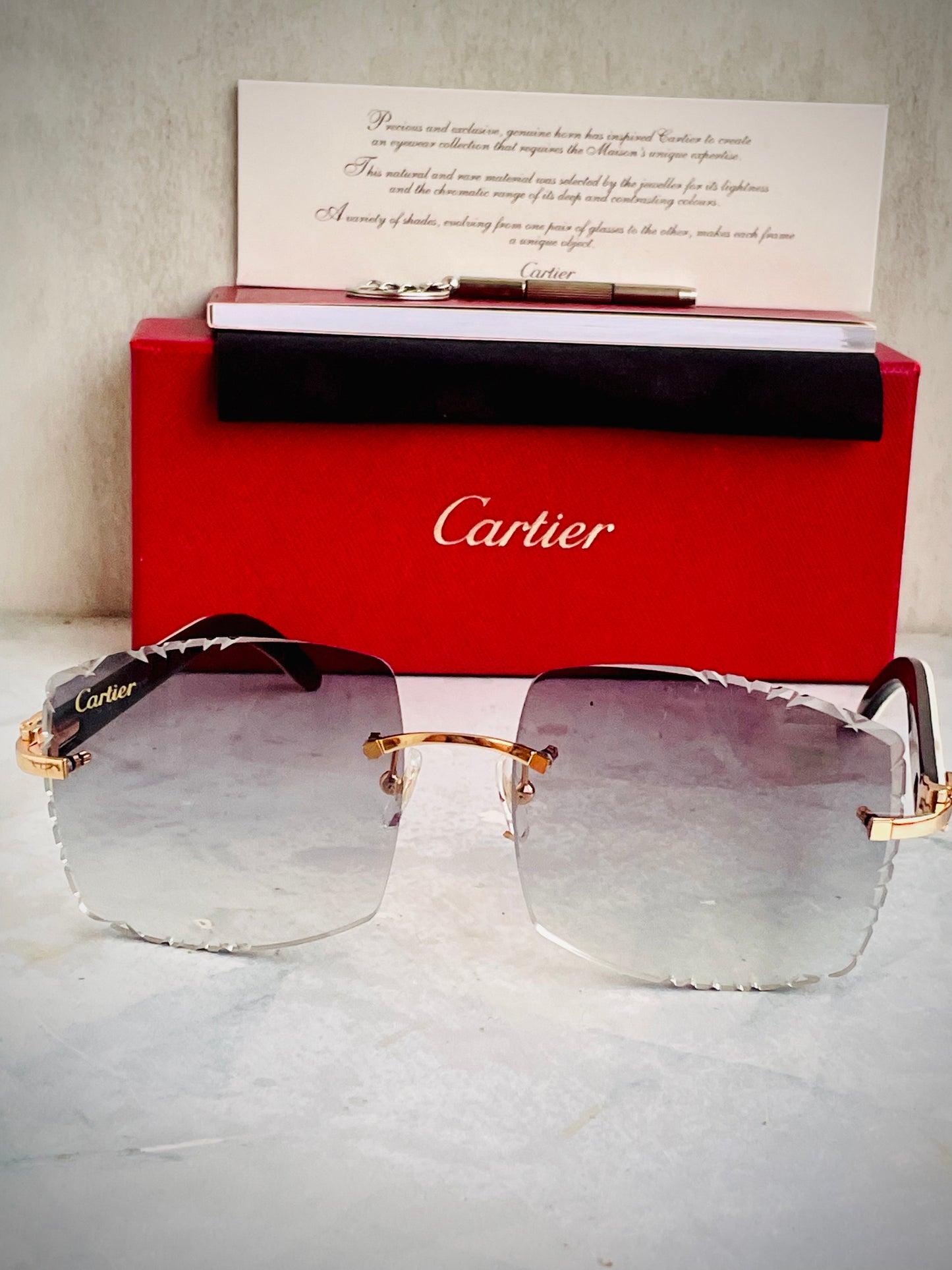 Cartier C Decor buffalo horn Diamond Cut Rimless Glasses