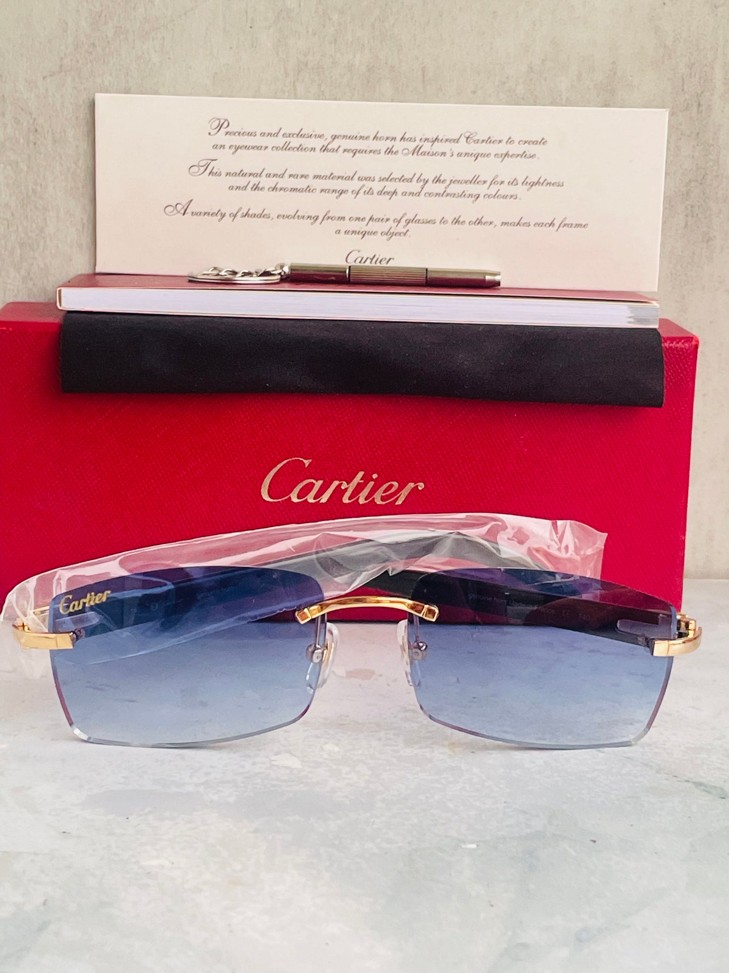 Cartier C Decor buffalo horn Diamond Cut Rimless Glasses