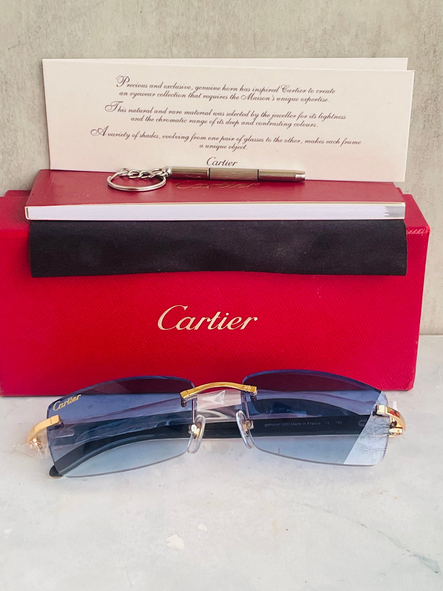 Cartier C Decor buffalo horn Diamond Cut Rimless Glasses