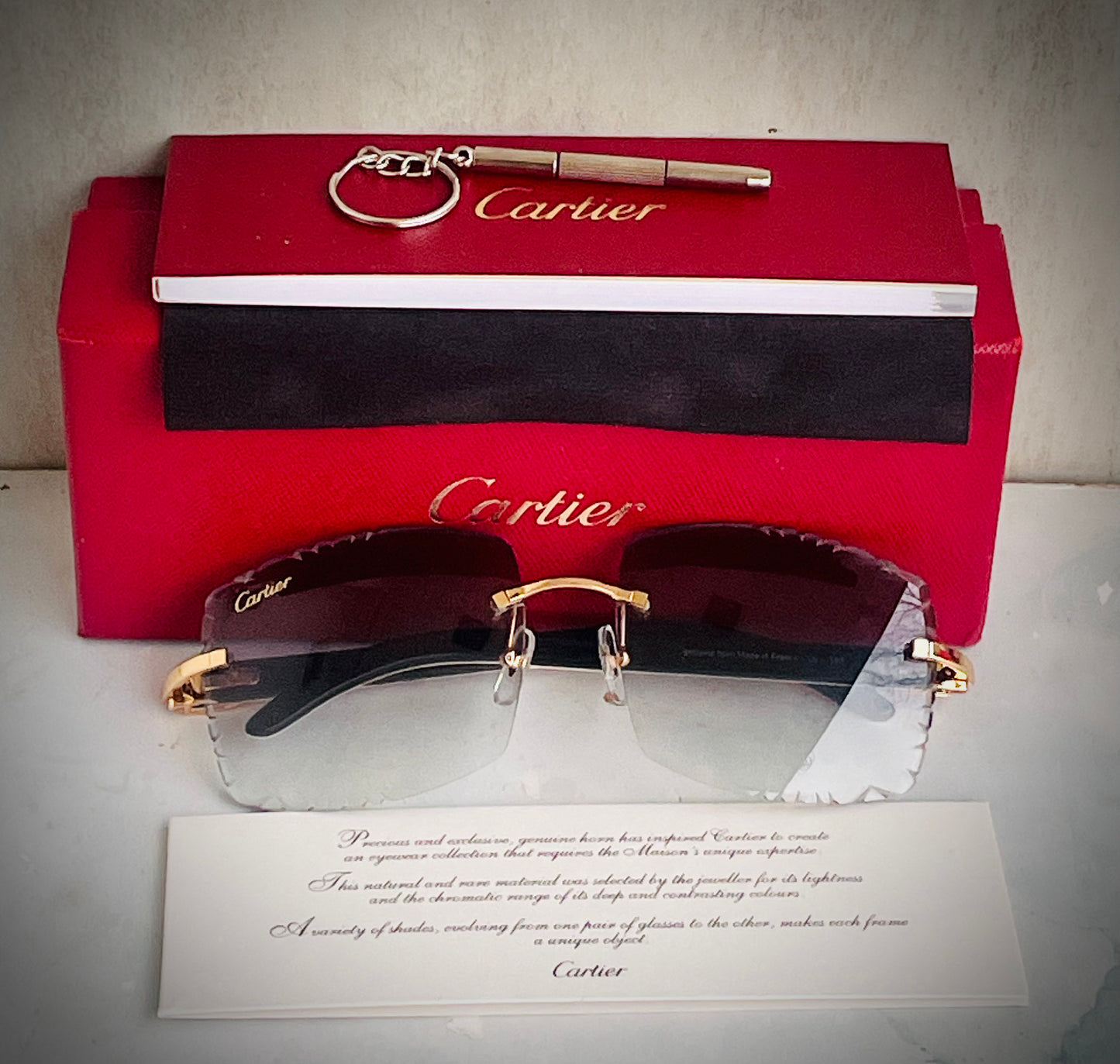 Cartier C Decor buffalo horn Diamond Cut Rimless Glasses