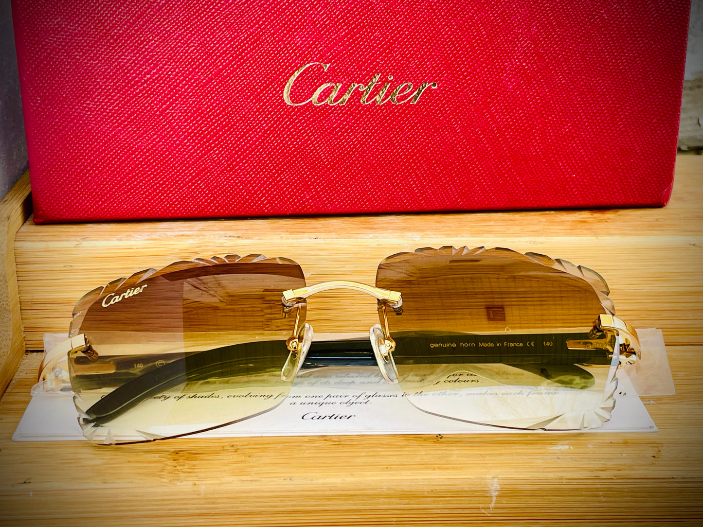 Cartier C Decor buffalo horn Diamond Cut Rimless Glasses